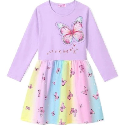 BAVLNĚNÉ DÍVČÍ ŠATY S MOTÝLKY A DLOUHÝM RUKÁVEM NOVINKA Fialková – Zboží Dáma