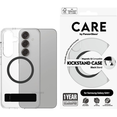 Panzer Гръб Care by PanzerGlass за Samsung Galaxy S25 Plus, Feature Case, Kickstand, QI Compatible, Черен