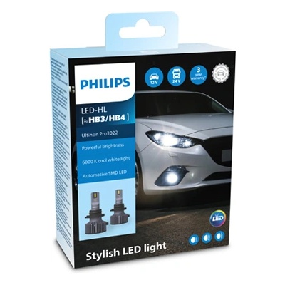 Philips Крушка, LED, фар за дълги светлини PHILIPS HB3, 12/24V, 24W, 6000K, 1800lm, 2 бр