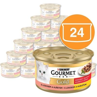 Gourmet Консерва Gourmet GOLD - парчета в сос с сьомга и пиле, 24 x 85г