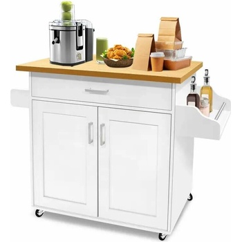 Servírovací stolek kolečka kov dřevo bílá/buk NoBi ERIK