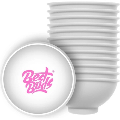 Best Buds Silikónová miska na miešanie biela s ružovým logom 7 cm