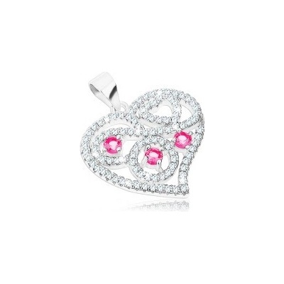 Šperky eshop Strieborný prívesok 925, srdce vykladané čírymi a ružovými zirkónmi SP18.30