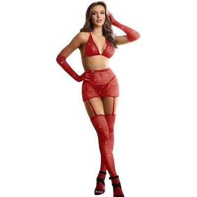 Subblime - 952181 fishnet bodystocking with gloves and diamonds red