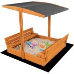 Baby Mix Детска дървена затваряща се пясъчник с пейки и покрив Baby Mix 120x120 см сиво (58129)