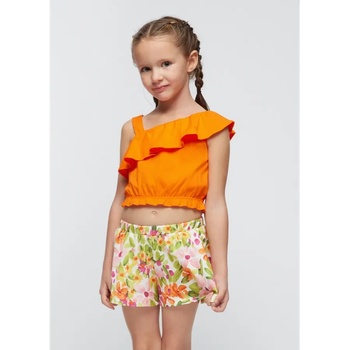 Image 1 of Mayoral Комплект трико къси панталони цветя креп в оранжево за мини момиче Mayoral