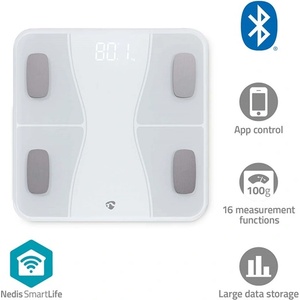 Nedis BTHPS11WT Bluetooth смарт персонална везна, максимално натоварване 180 кг, Android / IOS (BTHPS11WT)