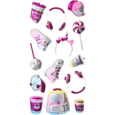 DP Craft 3D samolepky Pinky s přesýpacími třpytkami
