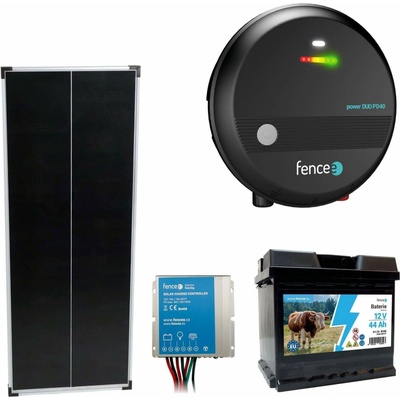 fencee Sada solární elektrický ohradník s výkonem 4J, solární panel 100 W, regulátor a 12V baterie 44 Ah