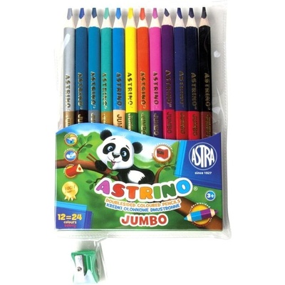 Astra Астрино двустранни моливи джъмбо 12бр, 24 цвята и острилка подарък (as312116003)