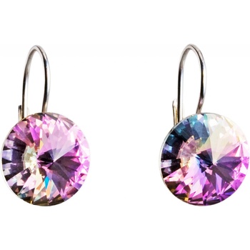 Evolution Group strieborné náušnice visiace s kryštálmi Swarovski fialové okrúhle 31106.5