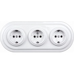 Elhard - Тройна керамична ретро домашна розетка с рамка SCHUKO 230V бяла (EF0090B)