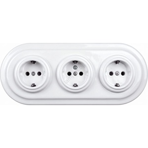 Elhard - Тройна керамична ретро домашна розетка с рамка SCHUKO 230V бяла (EF0090B)