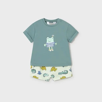 Mayoral Комплект къс панталон животни и тениска в Тъмнозелено за новородено момче Mayoral
