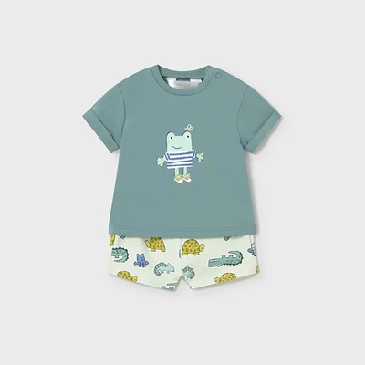 Mayoral Комплект къс панталон животни и тениска в Тъмнозелено за новородено момче Mayoral