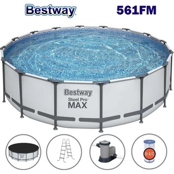 Bestway Басейн с метална конструкция, кръгъл, Bestway 561FM Steel Pro Max, 610x132см, с филтърна помпа, стълба и покривало (561FM)