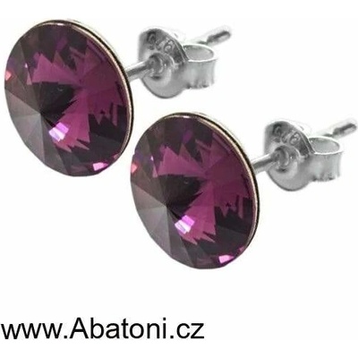 Swarovski Elements Rivoli vlepený krystal stříbrné náušnice pecky puzety fialové kulaté 51002.3 Amethyst fialová bordó vínová