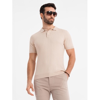 Ombre Clothing Мъжка slim fit поло риза от вискоза с вертикални ивици Ombre Clothing Ombre Clothing | Bezhov | МЪЖЕ | XXL