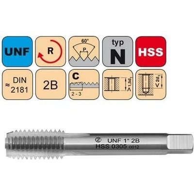NÁSTROJE CZ Sadový závitník UNF No.6-40 III 2B HSS DIN 2181 - 0305 - CZZ0305-UNF-6-40-III-2B