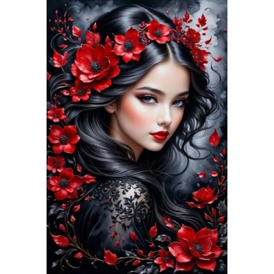 Norimpex - Puzzle Diamant painting: Brunette with red flowers 30x40cm - 1 - 39 piese