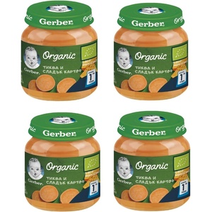 Nestle Моето първо пюре Nestle Gerber Organic - Тиква и сладък картоф, 4 х 125 g (4х 12458575) - baby