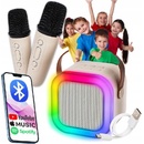 Karaoke set s 2 mikrofónmi prenosný BLUETOOTH USB LED reproduktor biely