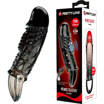 Вибриращ пенис удължител с лента за тестиси, 14см. - Cecilia Sleeve 2 (DEBRA01551)