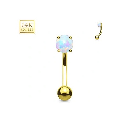 Šperky4U zlatý piercing do obočí s opálem ZL01008-YG