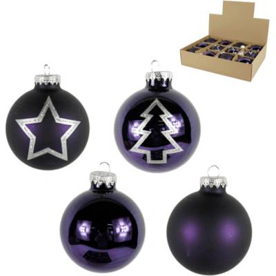 Textilomanie Sada 12 ks vánočních ozdob PURPLE JOY skleněné 7,5 cm, fialové