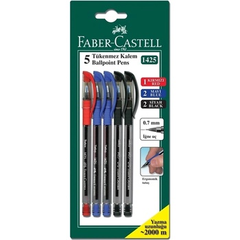 Faber-Castell Химикалки Faber Castell 1425 Fine, 0.7 mm дебелина на писане, различни цветове на писане, прозрачни, 5 броя