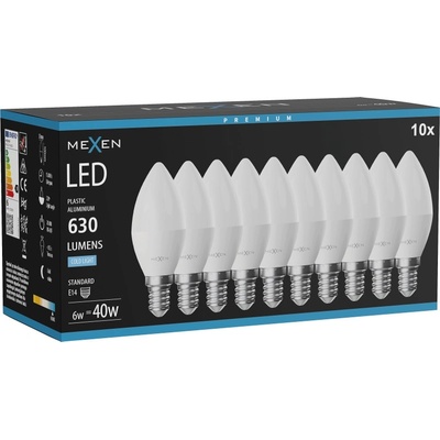 Mexen Nova 10x LED крушка E14, C37, 6W, Студена - 6500K, 630 lm - L102-E14-0665-01x10 (L102-E14-0665-01x10)