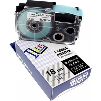 Pro Casio Съвместима лента с Casio XR-18X1, 18mm x 8m черен печат / прозрачен субстрат (XR18X)