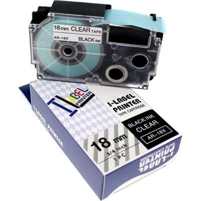 Compatible Съвместима лента с Casio XR-18X1, 18mm x 8m черен печат / прозрачен субстрат (XR18X)