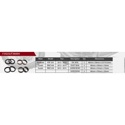 SHOWA opravná sada tlumiče přední KAWASAKI KXF 250 13-19, SUZUKI RMZ 450 13-14, RMZ 250 13-15, (těsnění olej X 2, prachové X 2, kluzná ložiska X 4) (SERVICE KIT) (závěs 48mm) | Zboží Auto