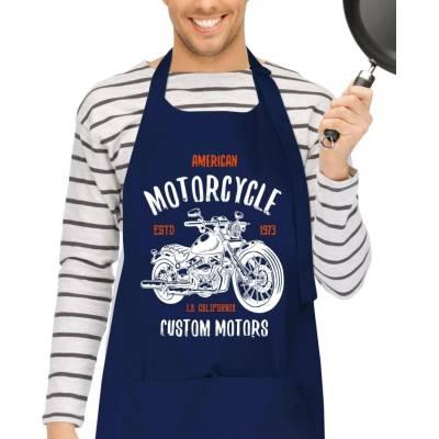 Kariban HobbyTriko Kuchařská zástěra American Motorcycle Tmavě modrá