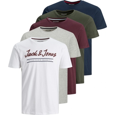 Jack and Jones Мъжка тениска Jack and Jones 5-Pack Short Sleeve T-Shirt Mens - White/Grey/Burgundy/Khaki/Navy
