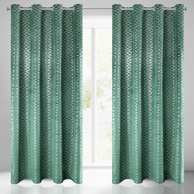 Takoy DESIGN 91 zatemňovací záves MOLY zo zamatu so striebornou geometrickou potlačou-HF-372918 | 140 x 250 cm