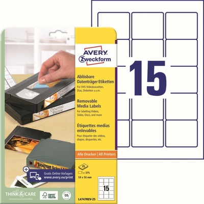 Avery Zweckform L4747REV-25 Snímatelné etikety 59x50 mm 375 ks bílé