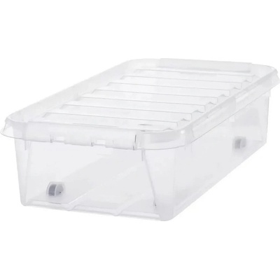 SmartStore Úložný box s bielymi klipmi a kolieskami Classic 31 l