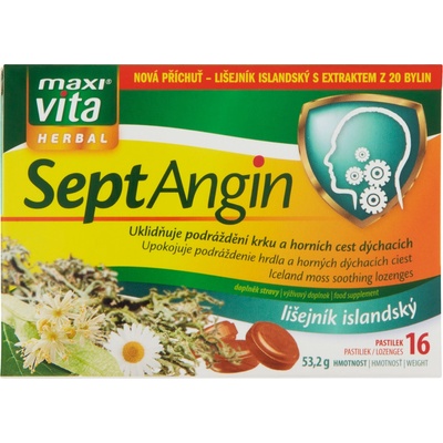 Maxi Vita Herbal SeptAngin Lišejník islandský pastilky při bolestech v krku 16 ks
