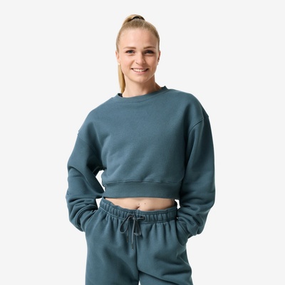 Domyos dámska crop mikina na fitness modrá