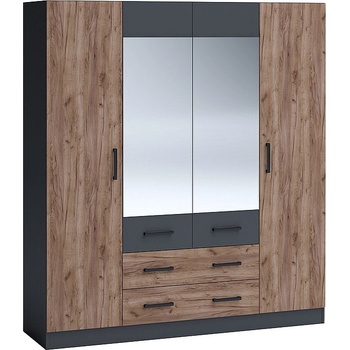 Голд - Аполо Четирикрилен гардероб с чекмеджета МОКА антрацит / табако крафт