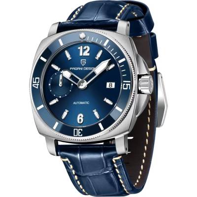 Pagani design Мъжки часовник Pagani Design Bower, Механичен, Естествена кожа, Син (PD-1820-LEATHER-BLUE)