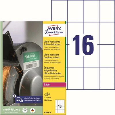 Avery Zweckform B5274-50 Odolné PP etikety 52x74 mm 800 ks bílé