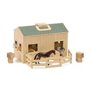 Melissa & Doug Дървен комплект за игра Melissa&Doug, Дървена конеферма, 4 коня, 13704