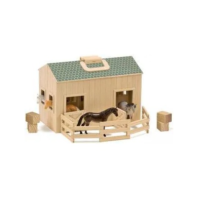Melissa & Doug Дървен комплект за игра Melissa&Doug, Дървена конеферма, 4 коня, 13704