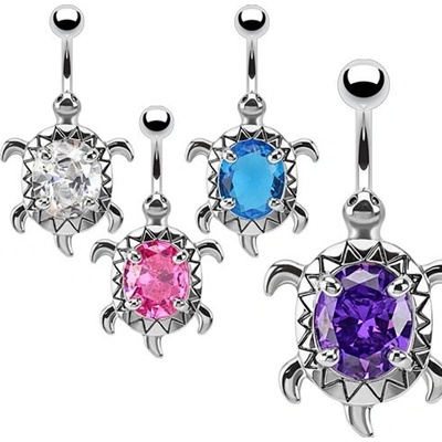 Šperky eshop piercing do bříška z chirurgické oceli s želvou zirkon AA8.28 aqua modrá Q