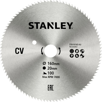 Stanley 10165 Pilový kotouč pro příčné řezy 160 x 20 mm, 100 zubů