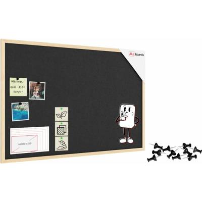 ALLboads Textilní tabule 90 × 60 cm, šedá, v lakovaném dřevěném rámu, TFGREY96G