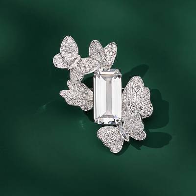 Éternelle Luxusní brož s motýly a čirým krystalem Beatrix B8177-XZ0016-1B stříbrná